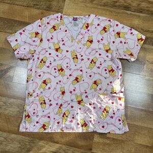 Wonderful World Of Disney Winnie The Pooh Bee Mine Valentines Scrub Top Sz Large